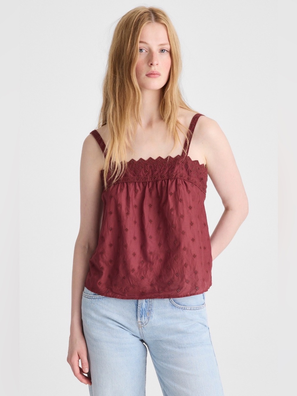 NWT Madewell Burgundy embroidered Eyelet Square-Neck Cami top Small